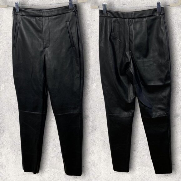 Lulus Vegan Leather Black Trouser Size XS High Rise Zipper Ankle Faux Stride NEW - Picture 3 of 15